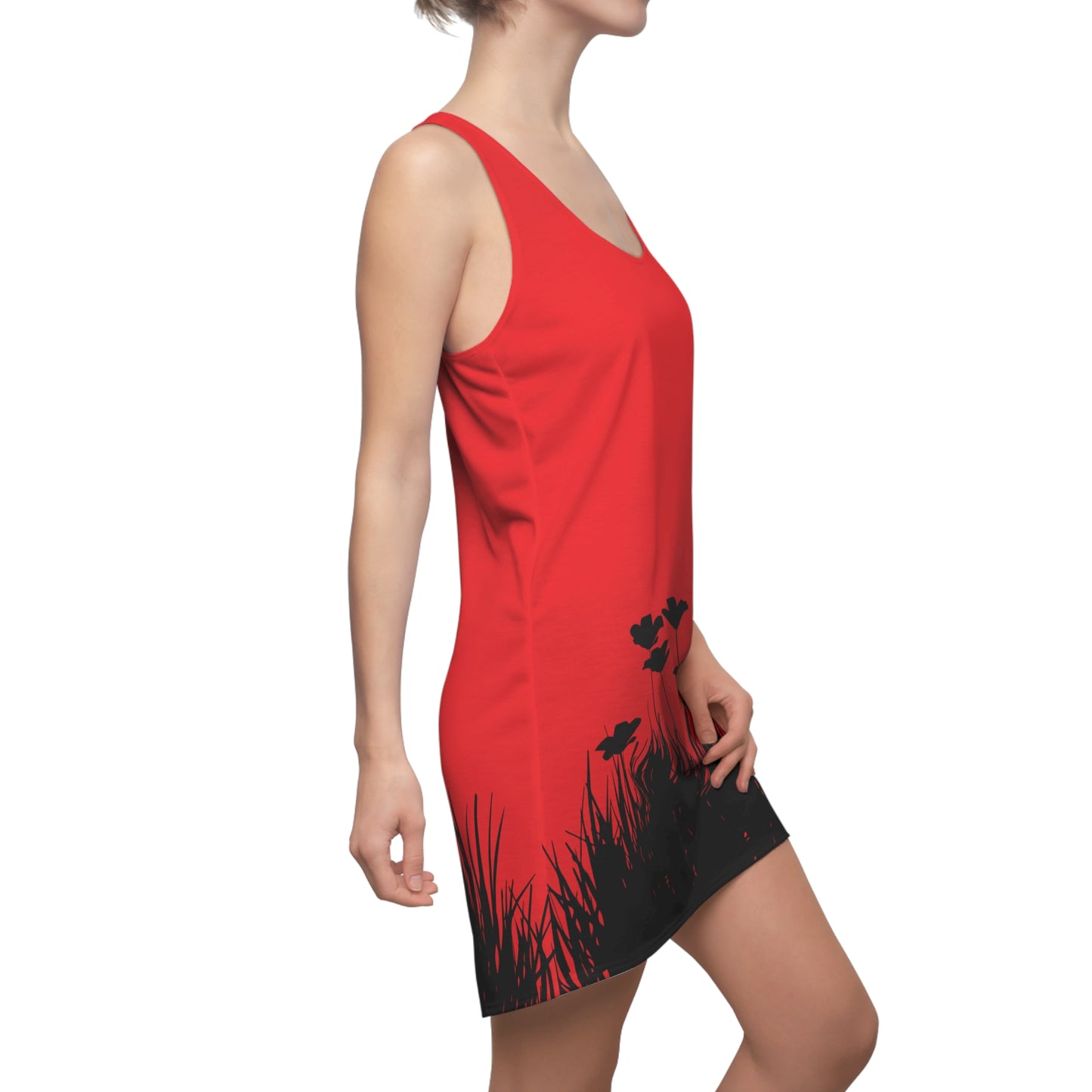 Rot Racerback Damenkleid – Botanisches Sommerkleid, Freizeitkleid