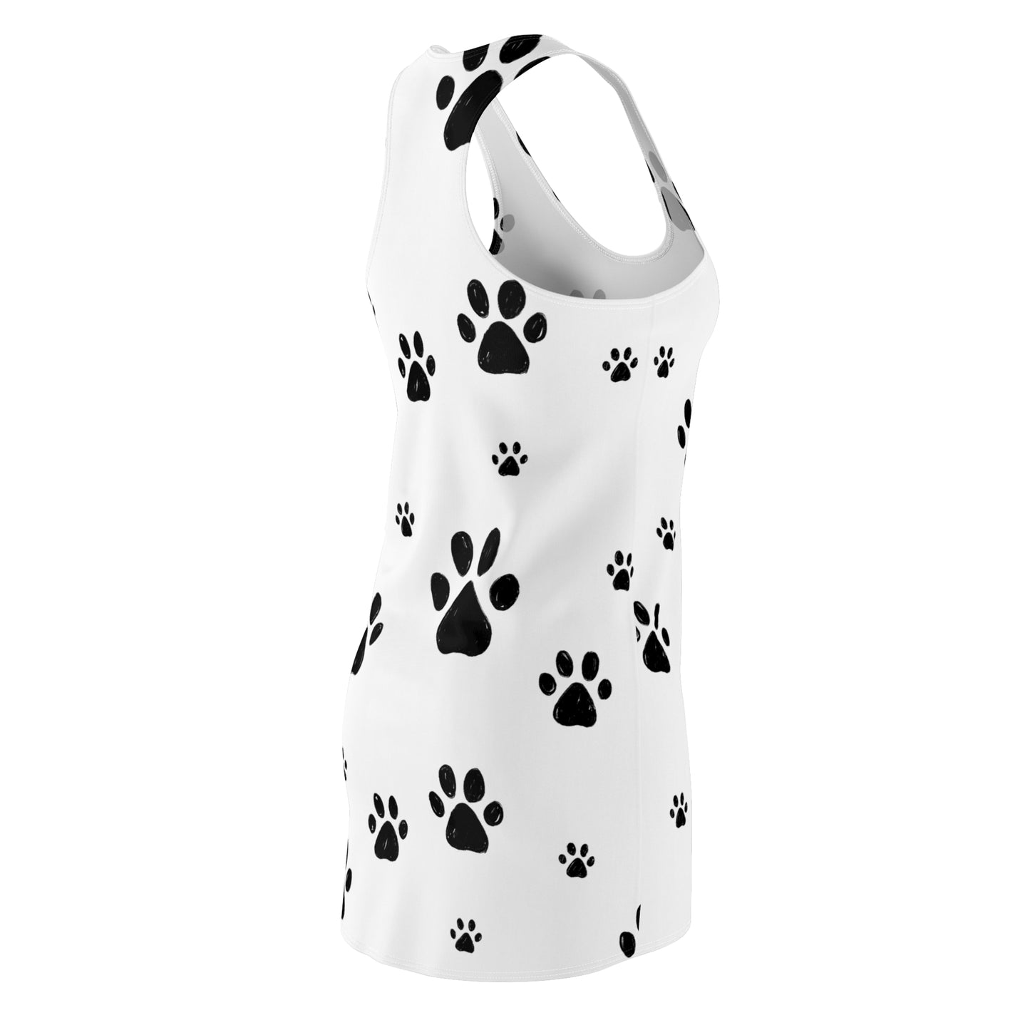 Weißes Racerback Kleid mit schwarzen Pfotenabdrücken