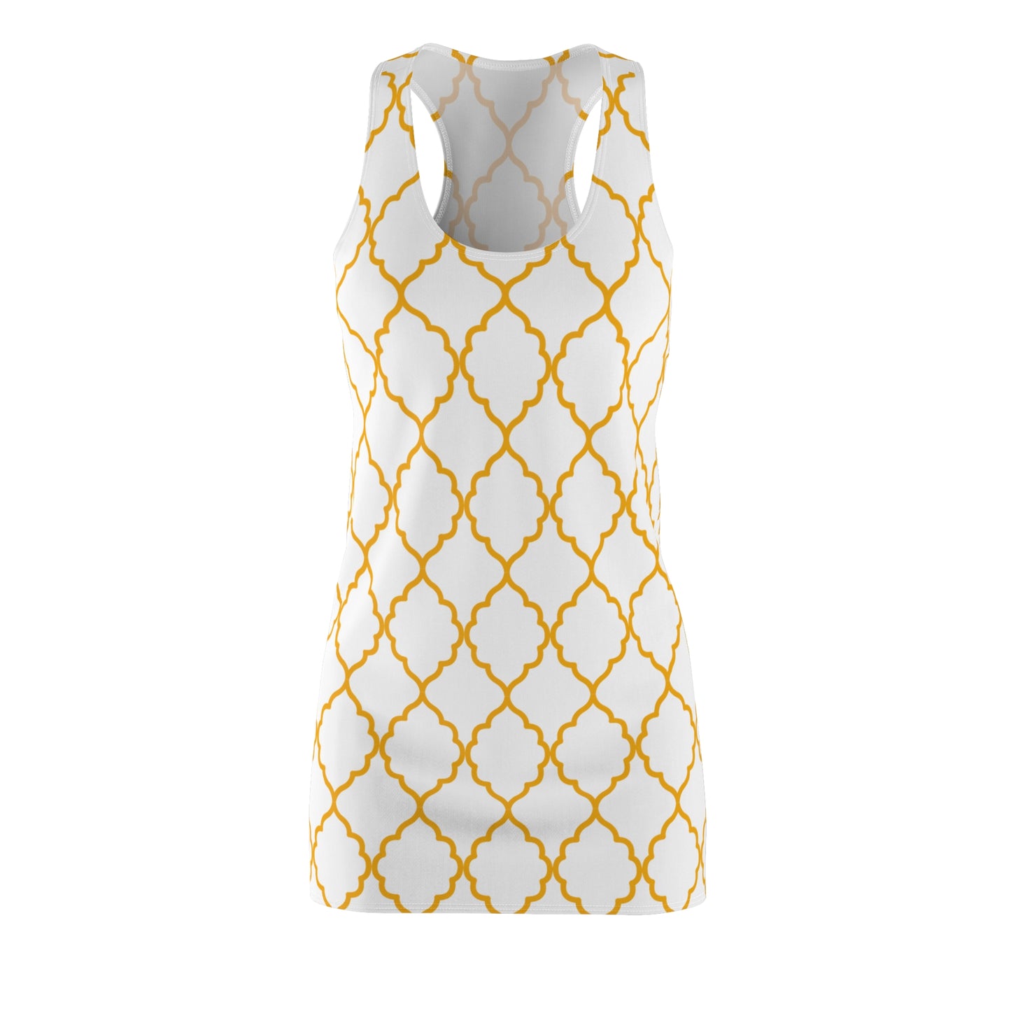 Weisses Racerback Kleid mit goldenem Ornamentmuster