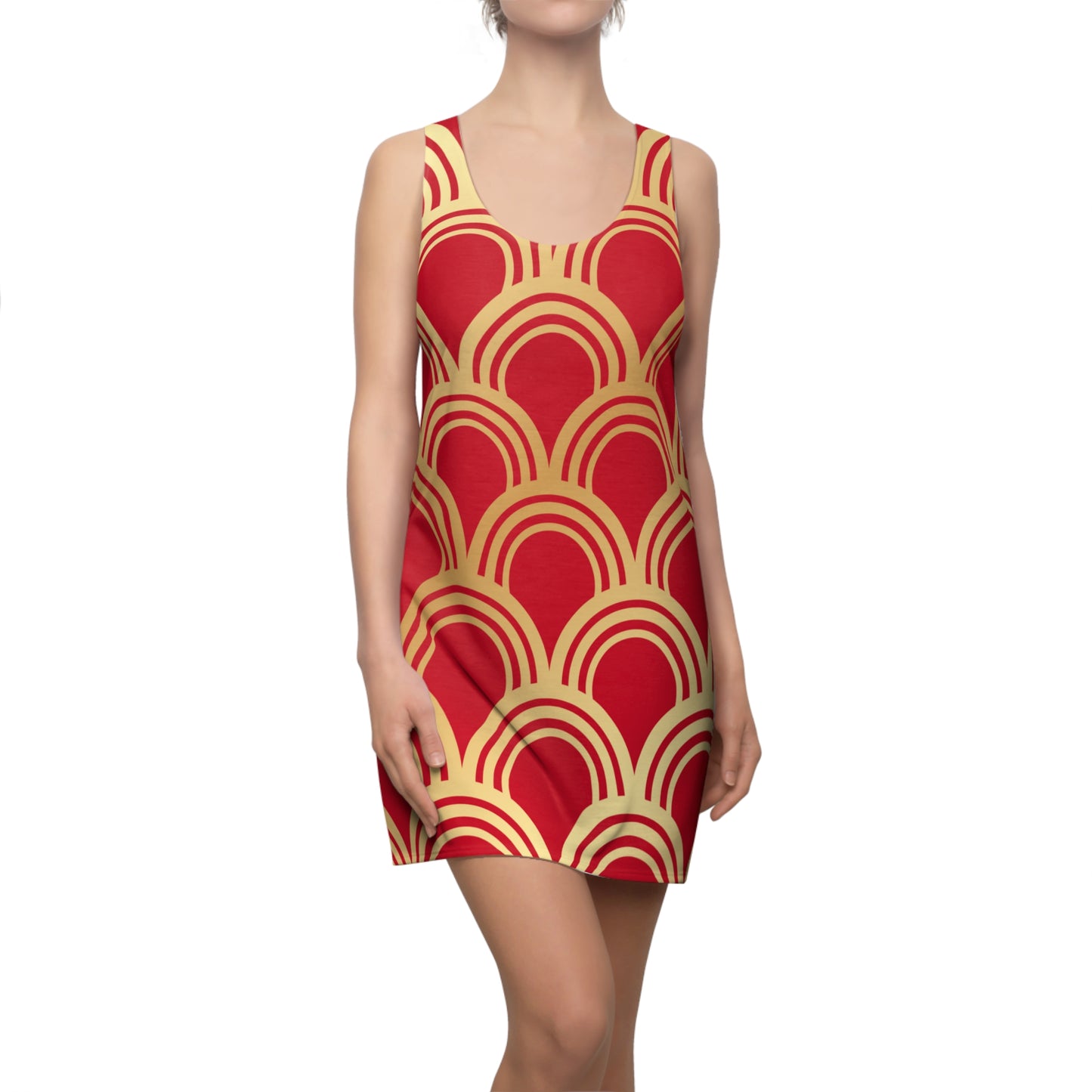 Luxury Racerback Dress mit Art Deco Bogen Muster red