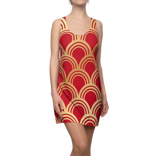 Luxury Racerback Dress mit Art Deco Bogen Muster red