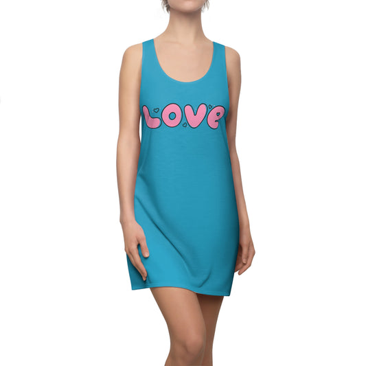 Love Pink Herz Racerback Kleid – Streetwear Damenmode in Türkis