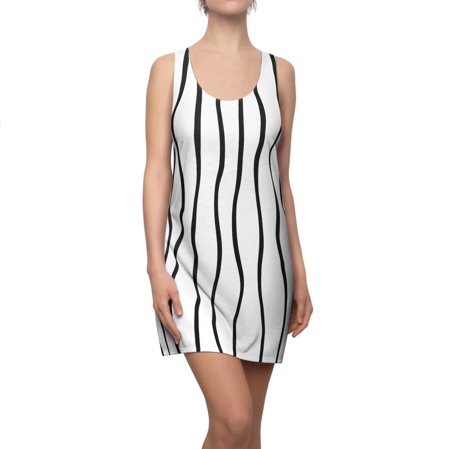 Weiß Schwarz Wellen Racerback Kleid – Modernes Sommerkleid