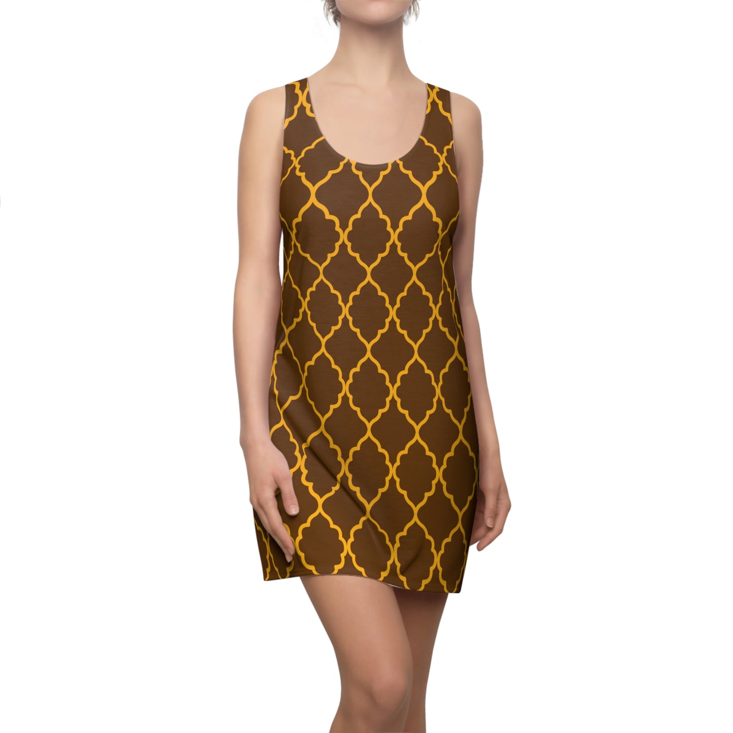 Braunes Racerback Kleid mit goldenem Ornamentmuster