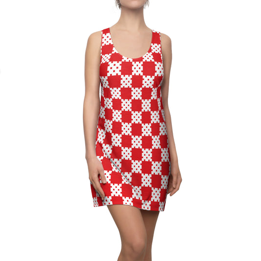 Rot-Weißes Grafikmuster Kleid – Modern & Statement Style