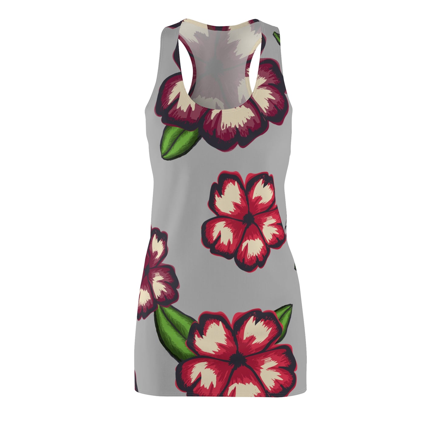 Graues Hibiskus Racerback Kleid – Stylishes Sommerkleid