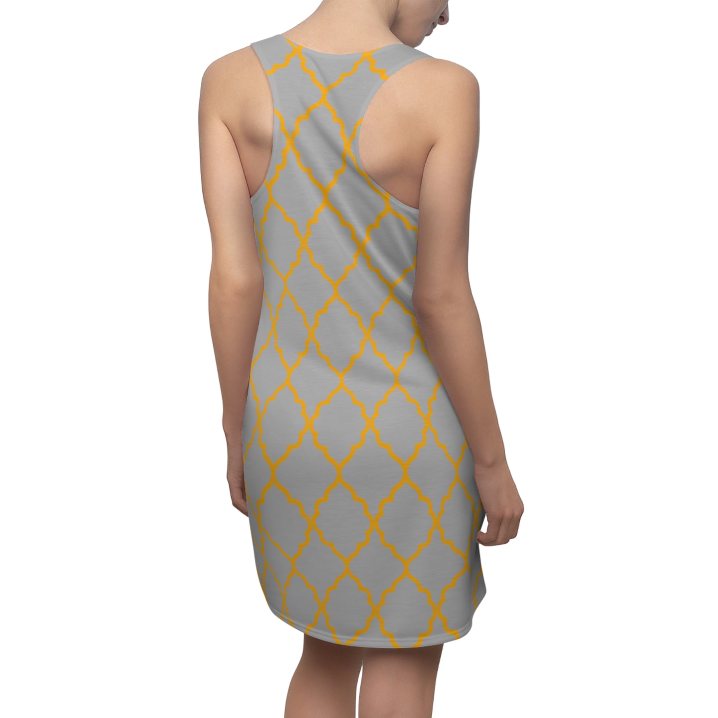Graues Racerback Kleid mit goldenem Ornamentmuster