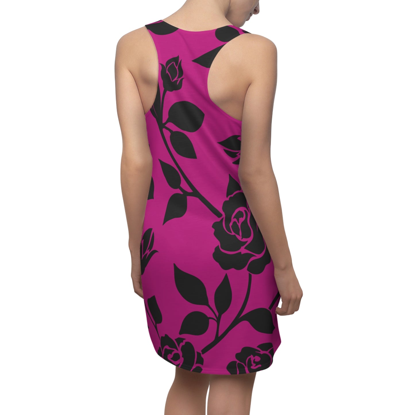 Rosen Racerback Kleid – Elegant Schwarz Pink Design