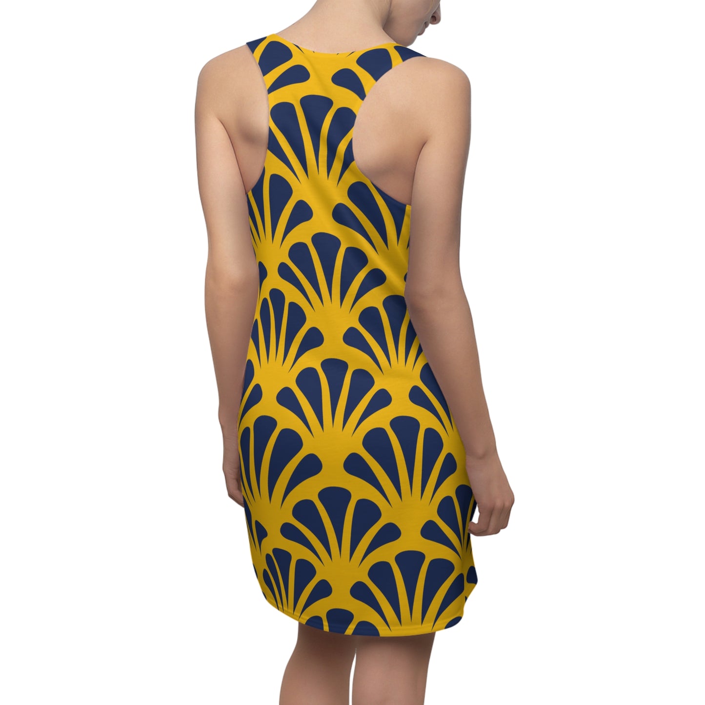 Gelbes Damen Kleid Navy Muster Racerback Sommer Strand Casual