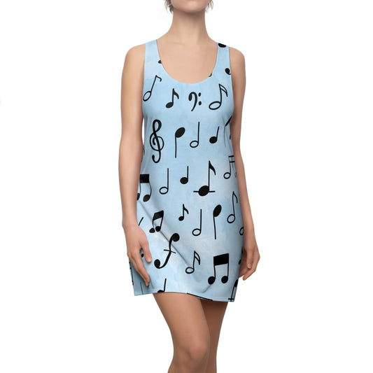 Hellblaues Racerback Kleid – Sommerkleid mit Musiknoten für Damen