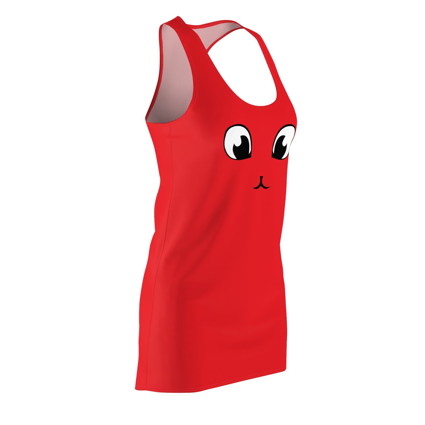 Rotes Racerback Kleid mit Cute Katzenface Design