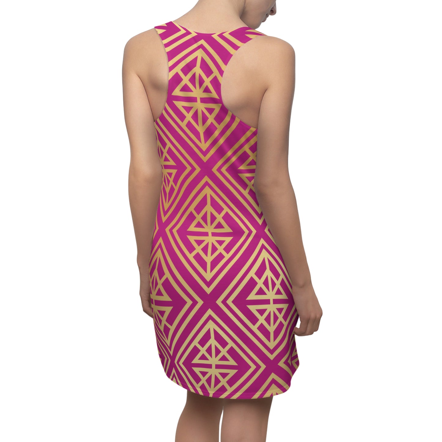 Luxury Racerback Dress mit Geometric Gold Line Muster Pembe