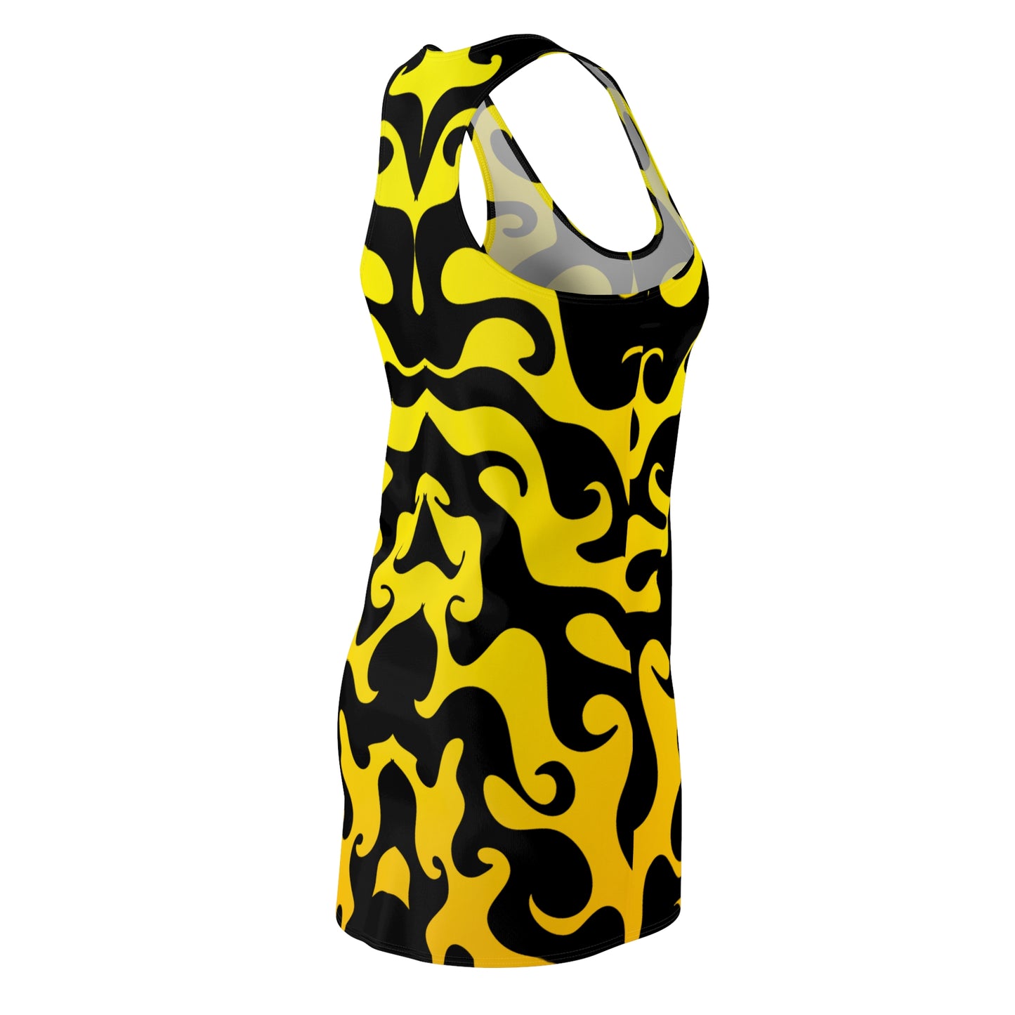 Racerback Kleid mit grafischem Ornamentmuster in Gelb-Schwarz