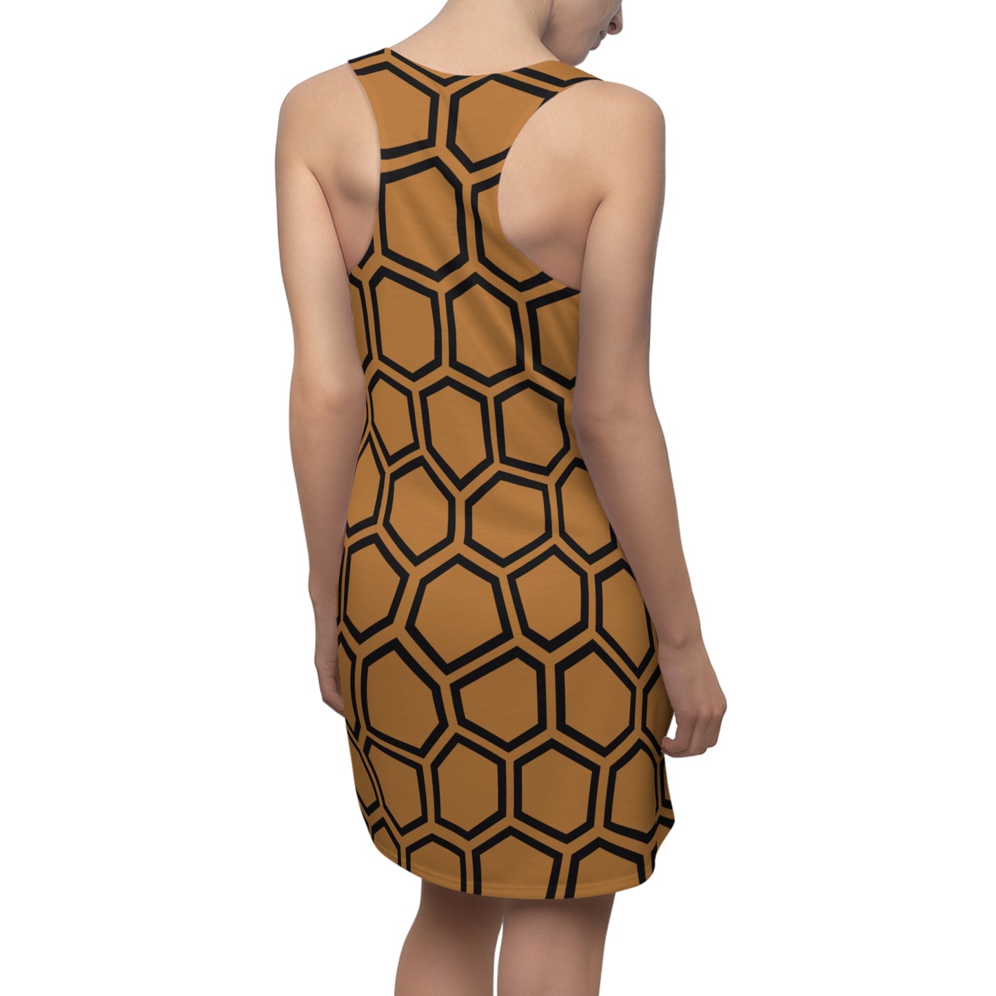 Racerback Kleid Schwarz Braun Hexagon Muster Damen Sommer