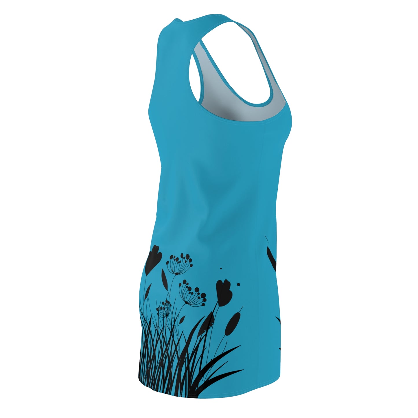 Schwarz Türkis Blumen Racerback Kleid – Elegantes Sommerkleid