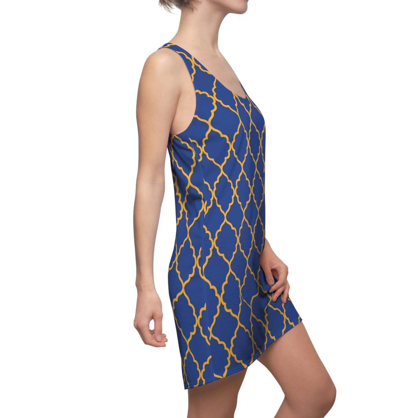 Blaues Racerback Kleid mit goldenem Ornamentmuster