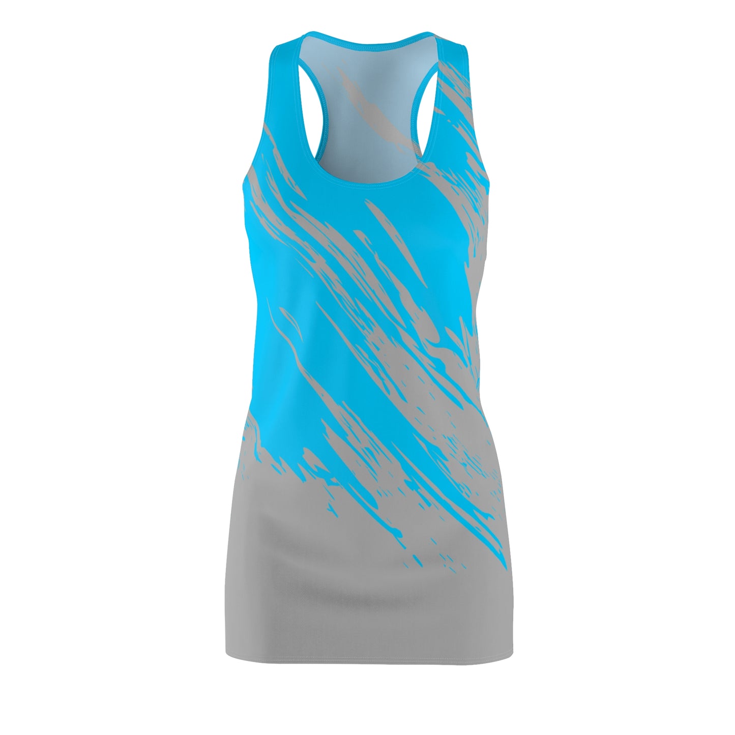 Türkis-Graues Racerback Kleid mit abstraktem Pinselprint