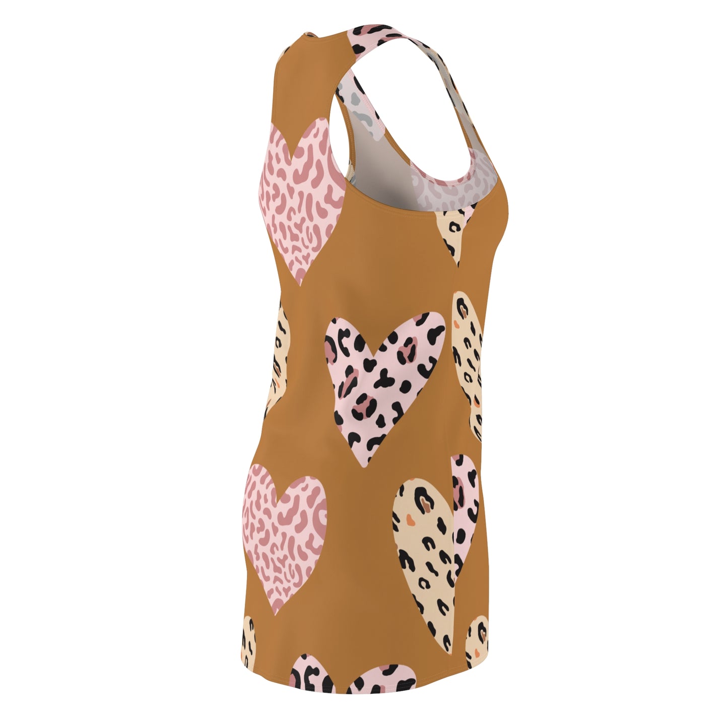 Hellbraun Herz Leopard Racerback Kleid – Weiß Pink Sommerkleid