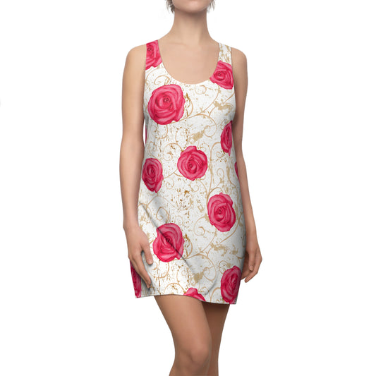 Rosen Racerback Kleid – Weiß Pink Gold Sommerkleid