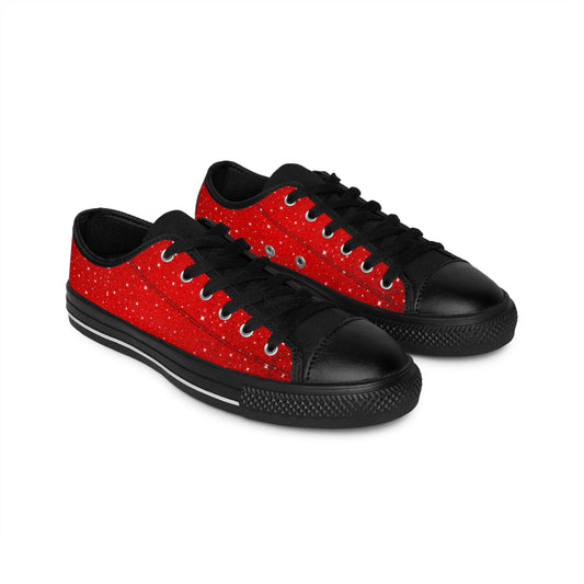 Red Sparkle Star Canvas Sneakers Women Casual Lace-Up Shoes