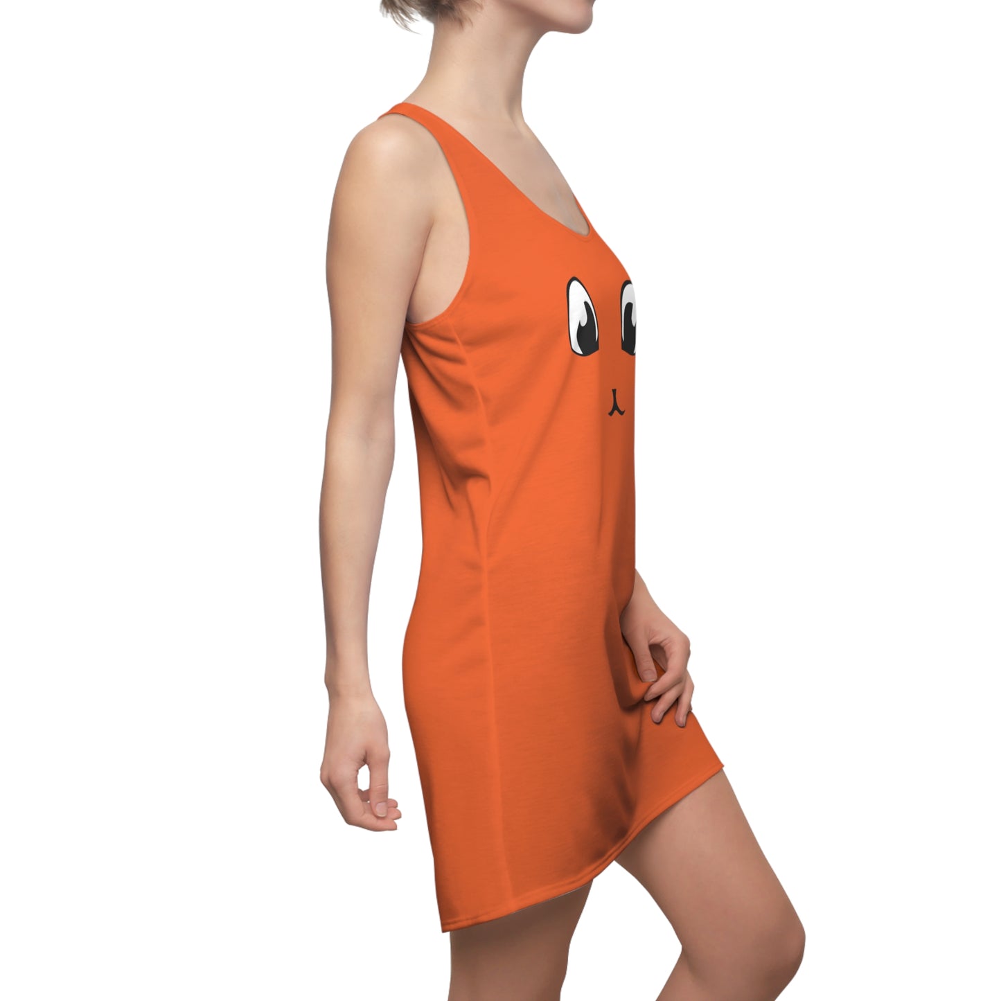 Oranges Racerback Kleid mit Cute Katzenface Design