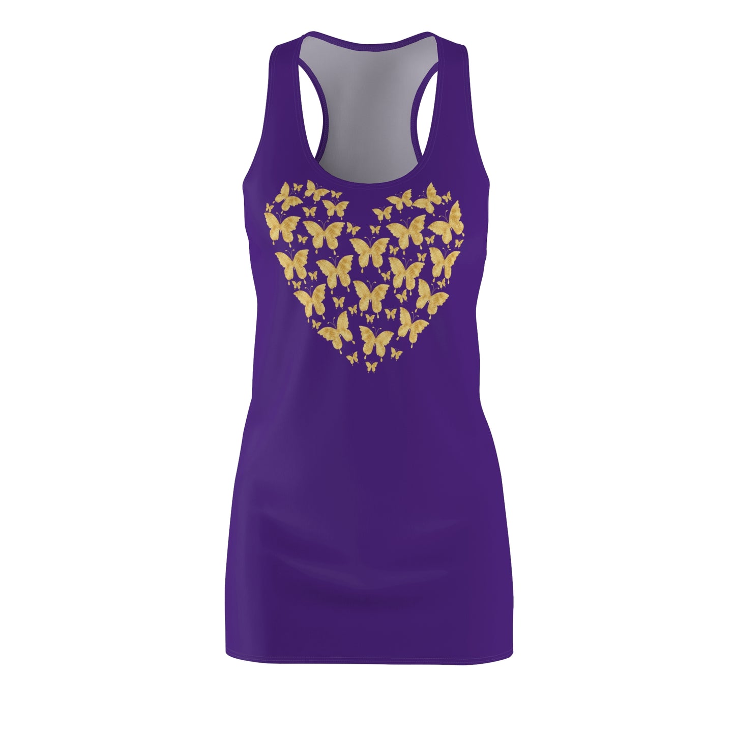 Lila Schmetterlingsherz Racerback Kleid – Gold Sommerkleid