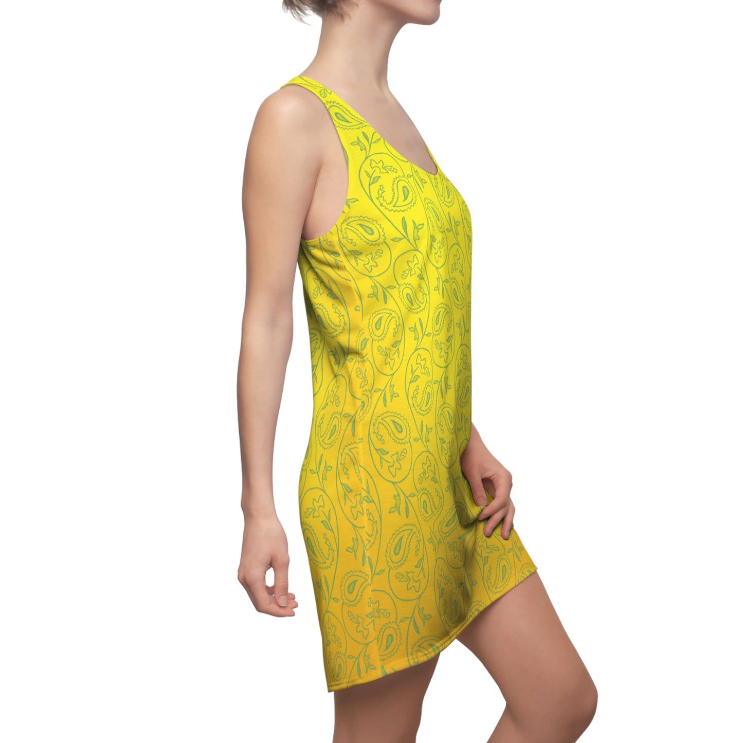 Gelbes Racerback Kleid – Sommerkleid mit floralem Ornamentmuster