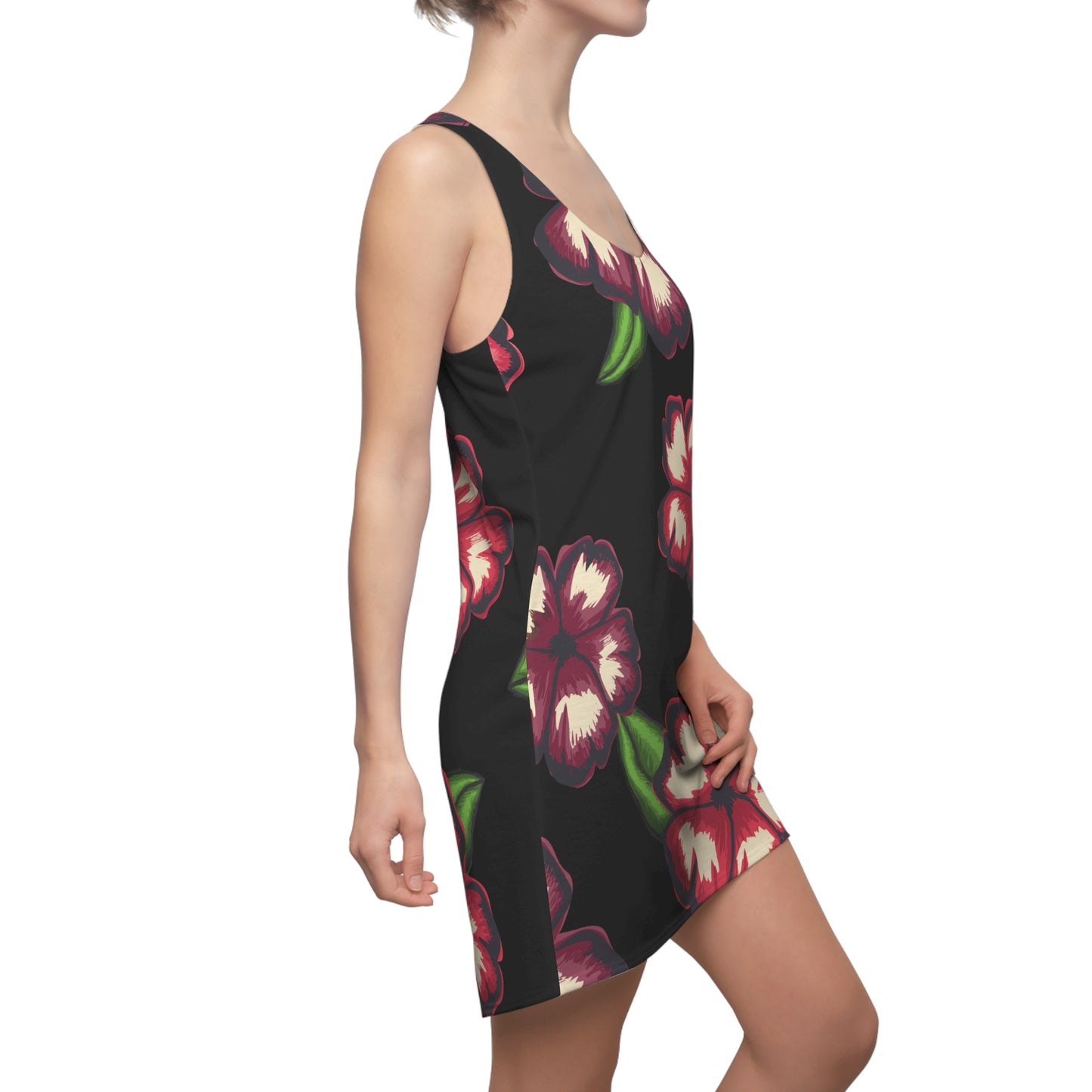 Schwarzes Hibiskus Racerback Kleid – Stylishes Sommerkleid