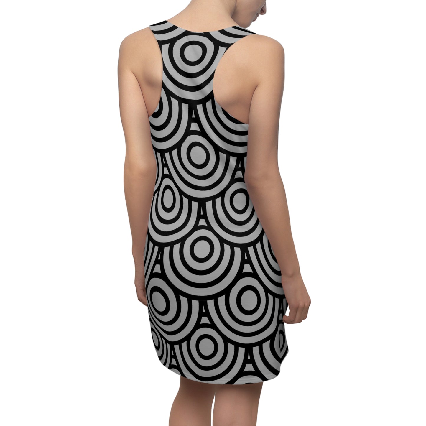 Grau Kreis Muster Racerback Kleid – Modern & Stilvoll