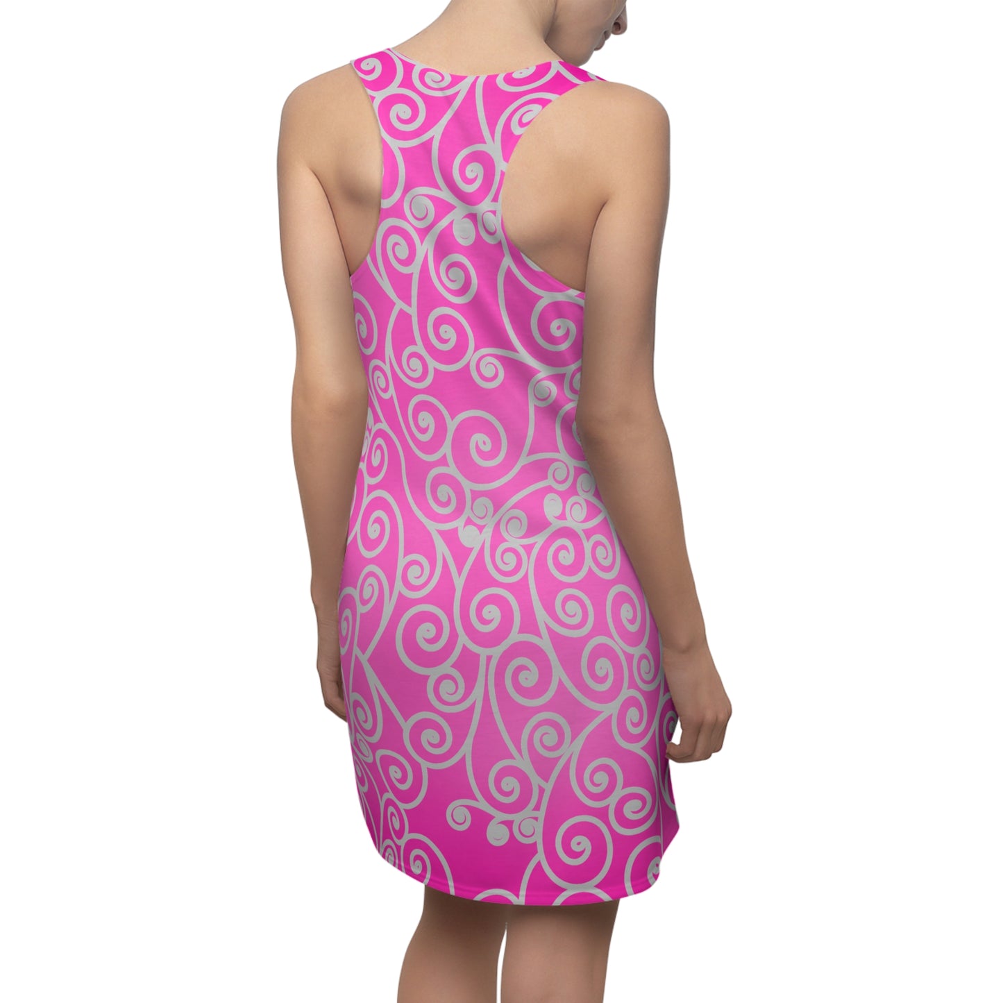 Racerback Damenkleid Sommer – Pinker Farbverlauf mit Spiral-Ornament