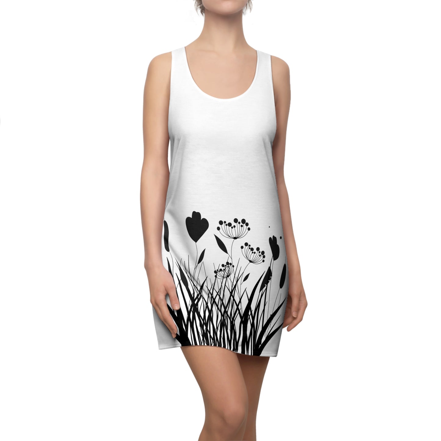 Schwarz Weiß Blumen Racerback Kleid – Elegantes Sommerkleid