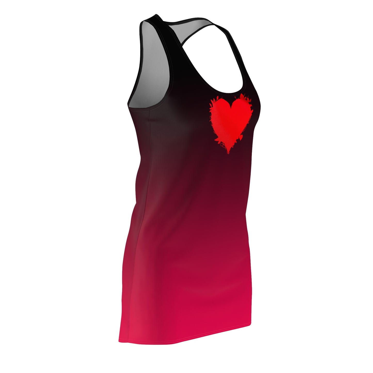 Rot-Schwarzes Racerback Kleid – Farbverlauf Look Herzmotiv