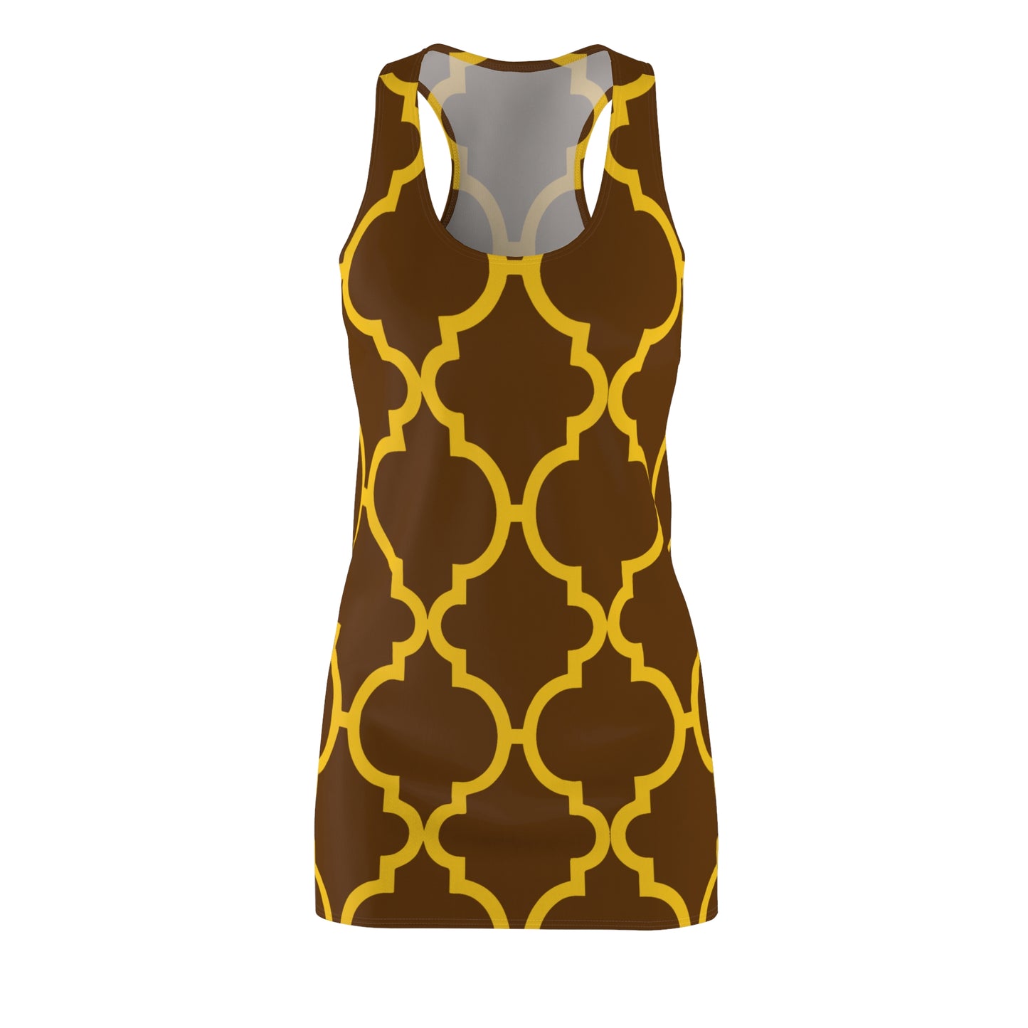 Braunes Racerback Kleid mit gelbem Ornamentmuster