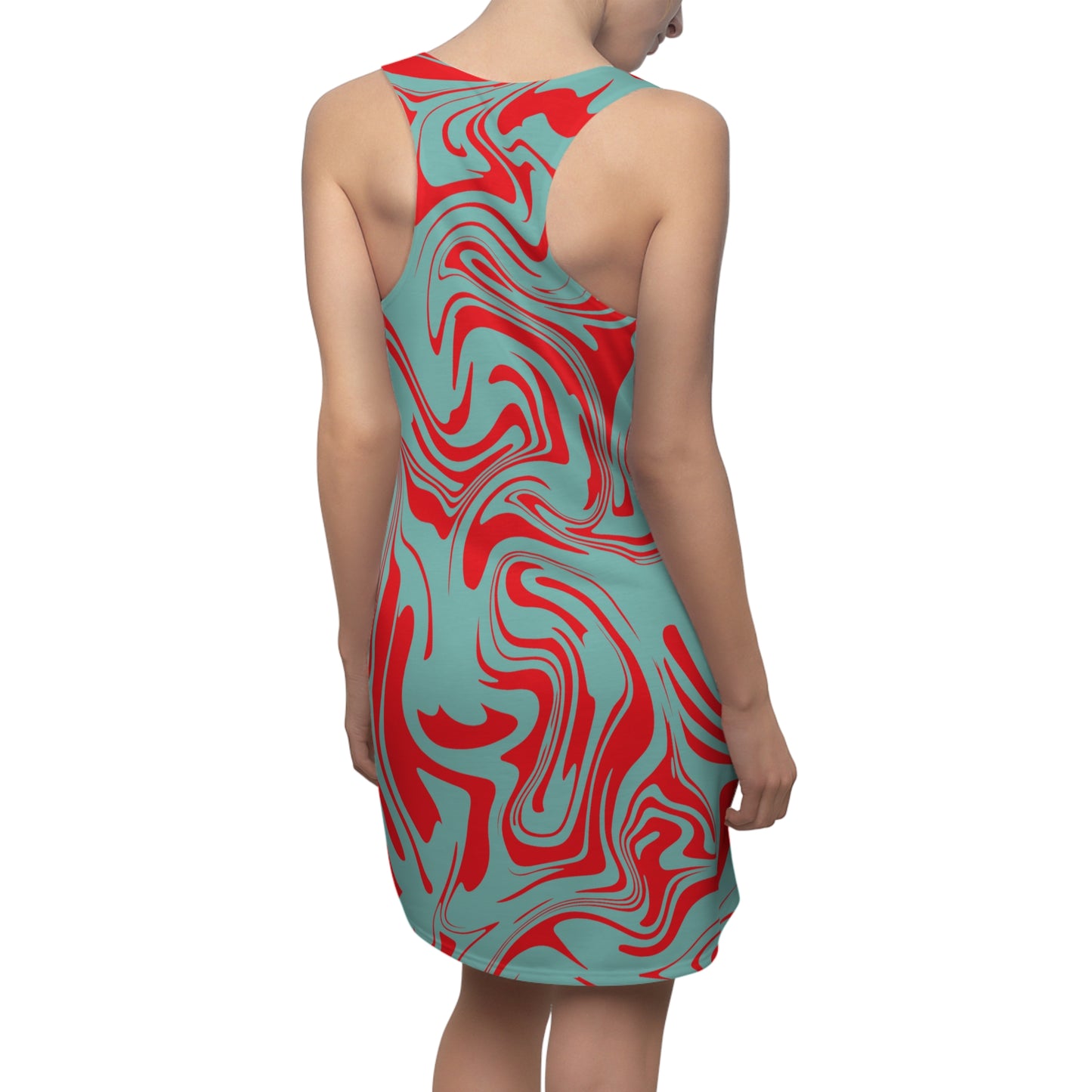 Aqua Rot Marmor Racerback Kleid – Trendige Sommer Damenmode
