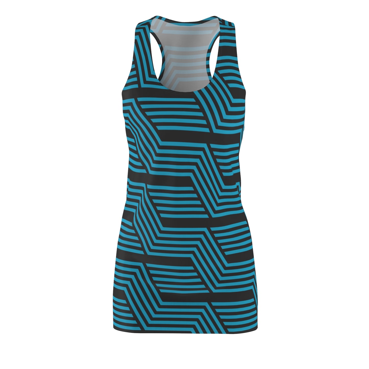 Schwarz Türkis Geometrie Racerback Kleid – Modernes Sommerkleid