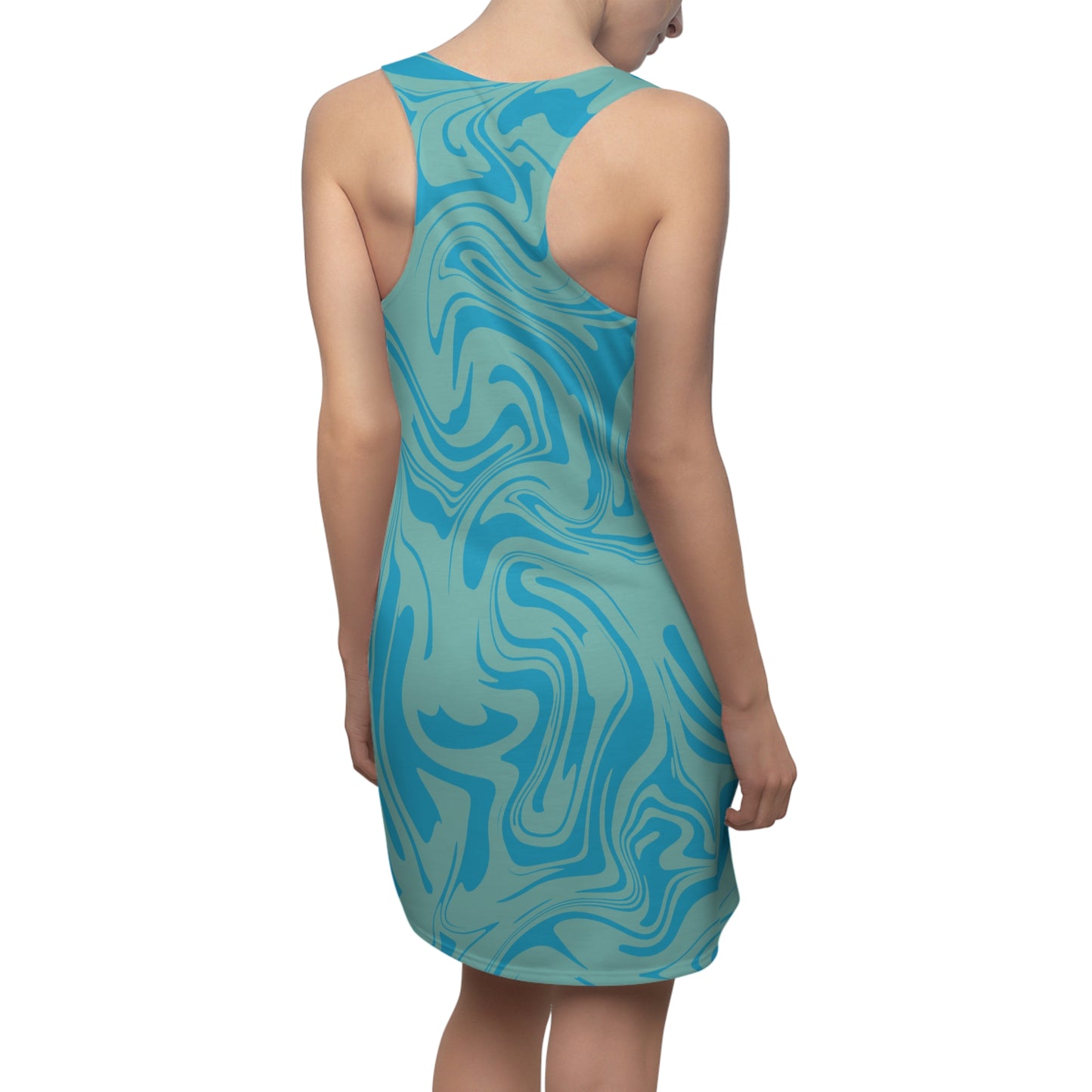 Aqua Türkis Marmor Racerback Kleid – Trendige Sommer Damenmode