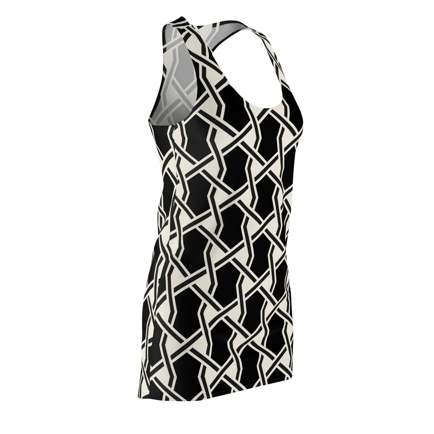 Schwarzes Racerback Kleid mit geometrischem Muster