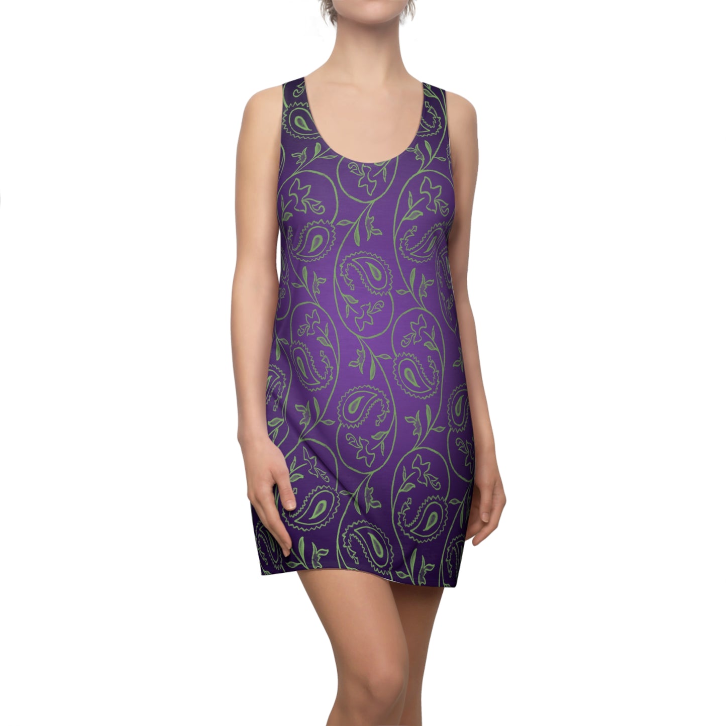 Damen Sommerkleid Violett mit Farbverlauf und Paisley Muster