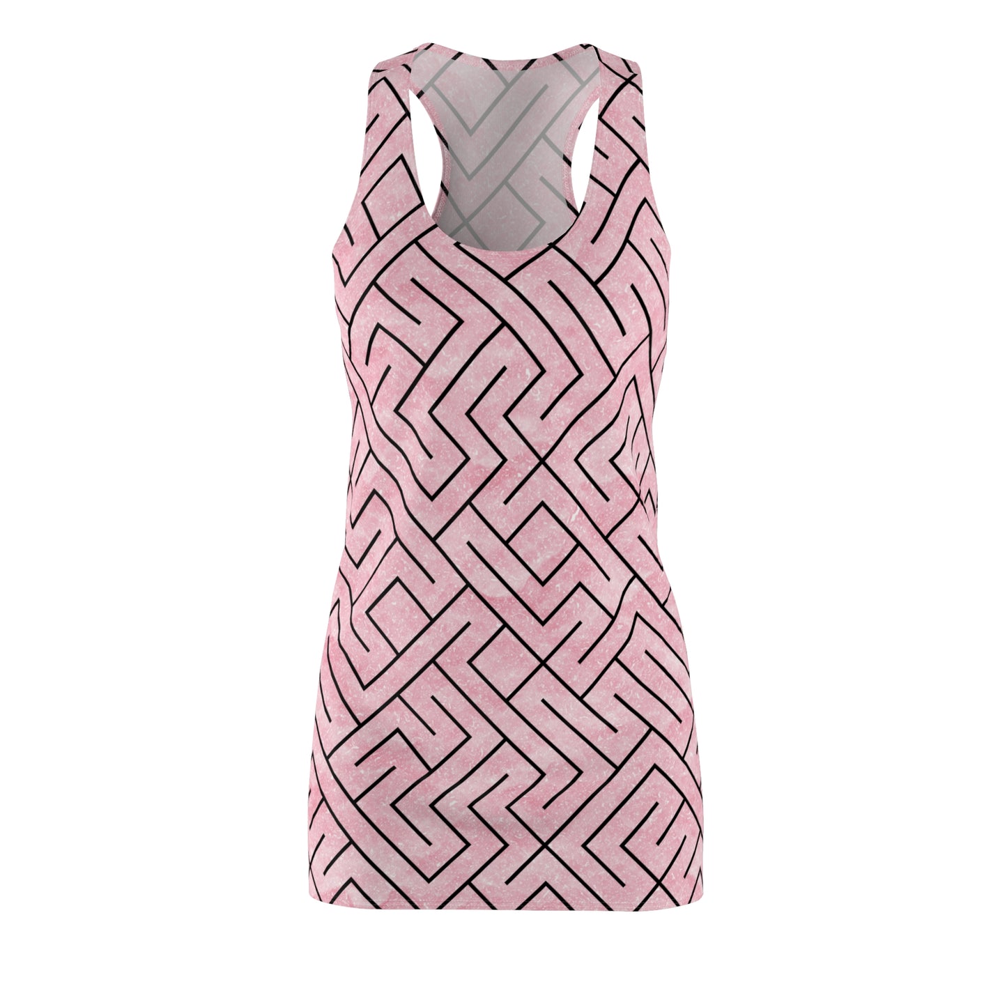 Rosa Racerback Kleid – Sommerkleid mit modernem Labyrinth-Muster