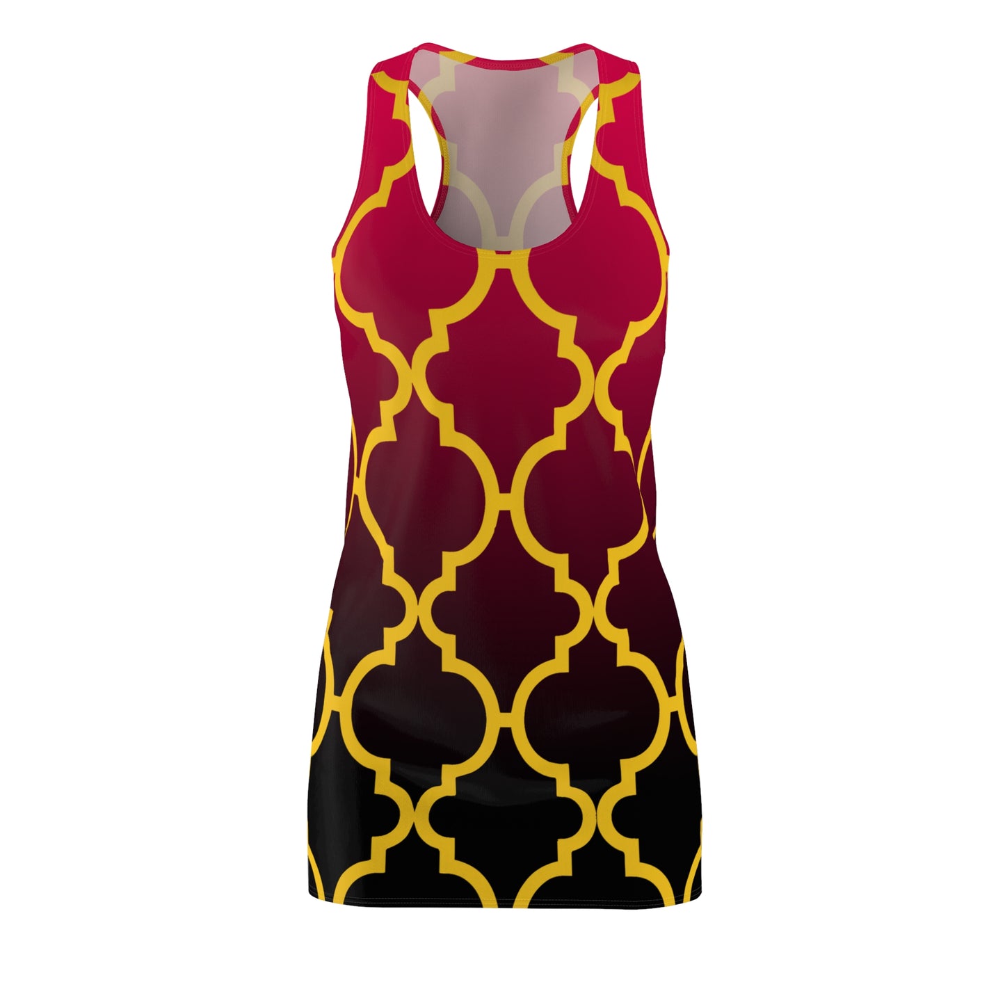 Rot-Schwarzes Ornament Racerback Kleid im Farbverlauf