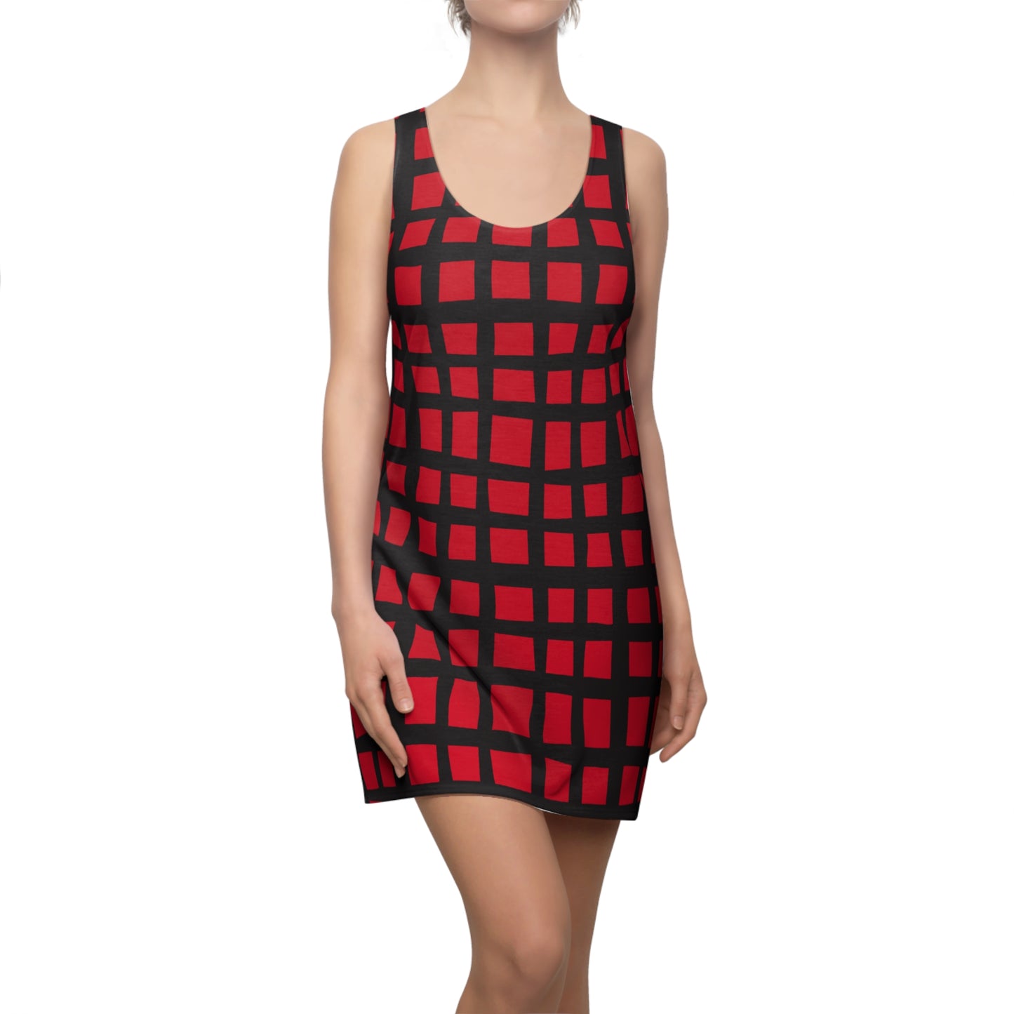 Dunkelrot Grid Racerback Kleid – Moderner Sommerlook