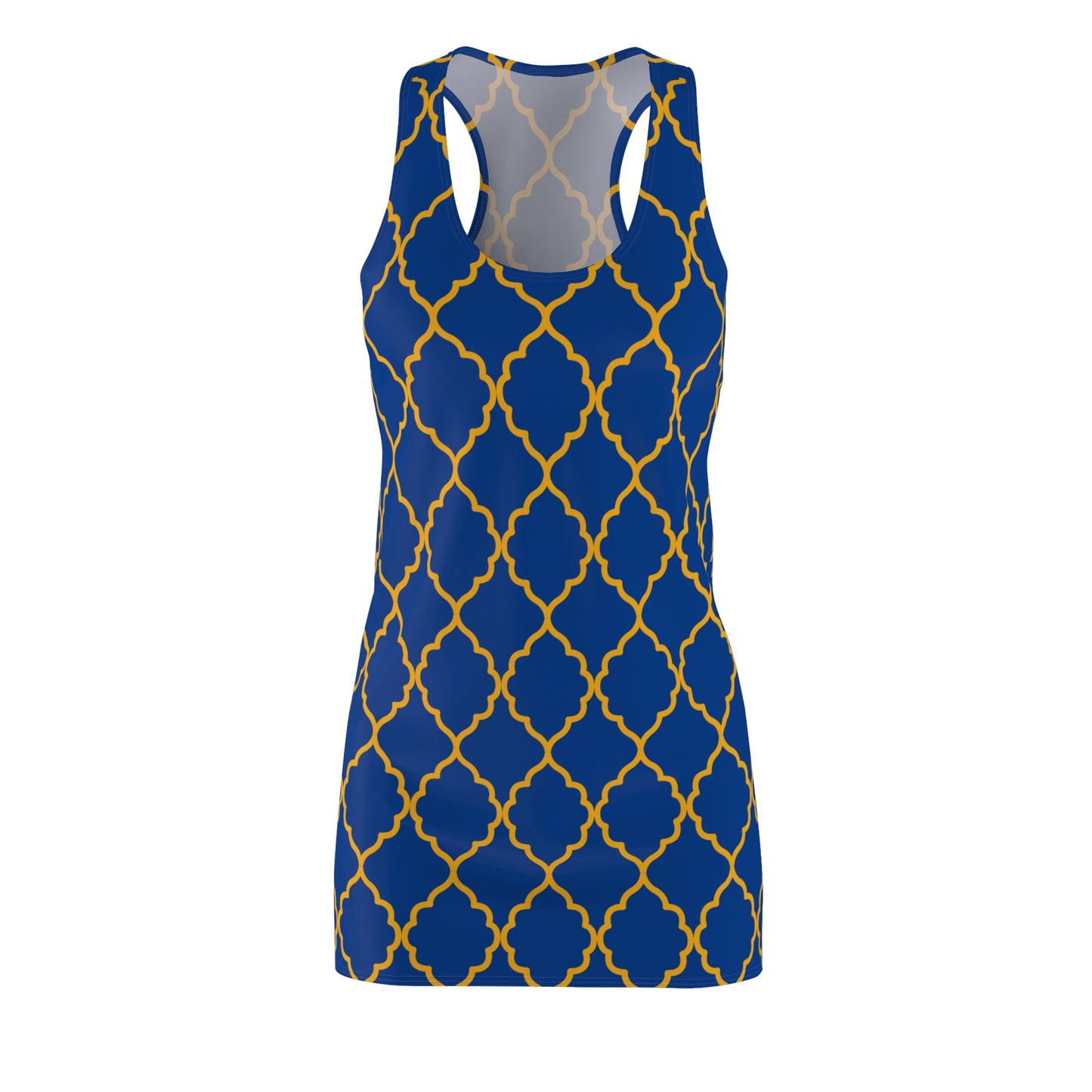 Blaues Racerback Kleid mit goldenem Ornamentmuster