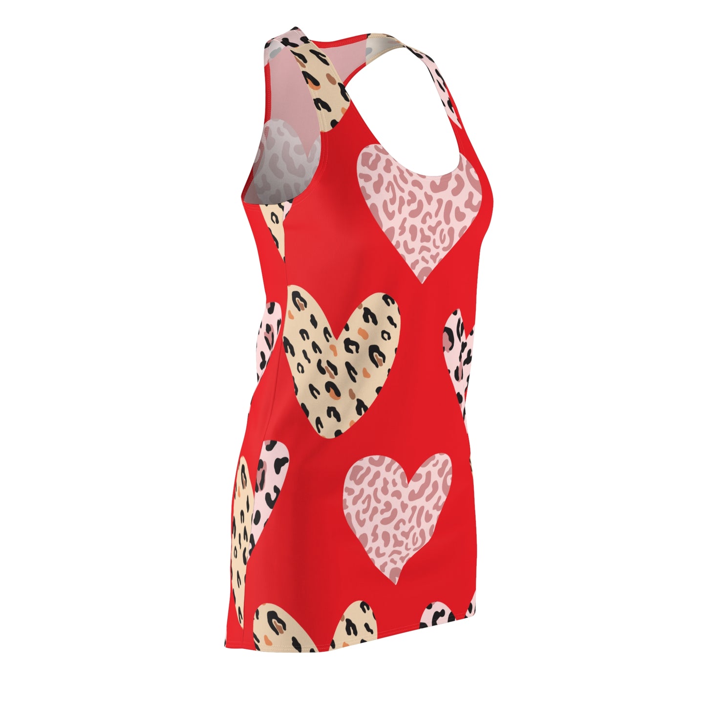 Rot Herz Leopard Racerback Kleid – Weiß Pink Sommerkleid