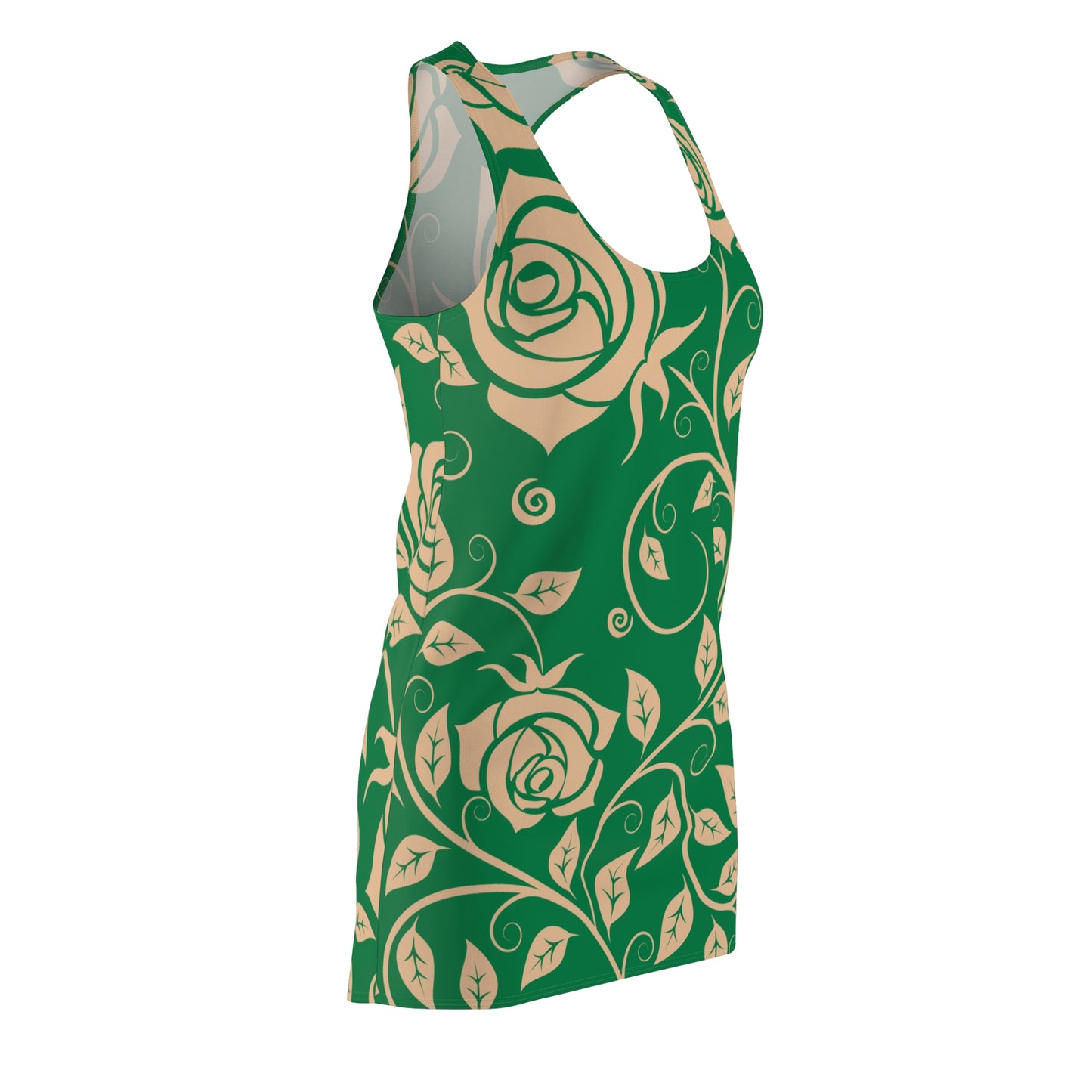 Floral Racerback Kleid Rose – Elegant in Beige & Dunkelgrün