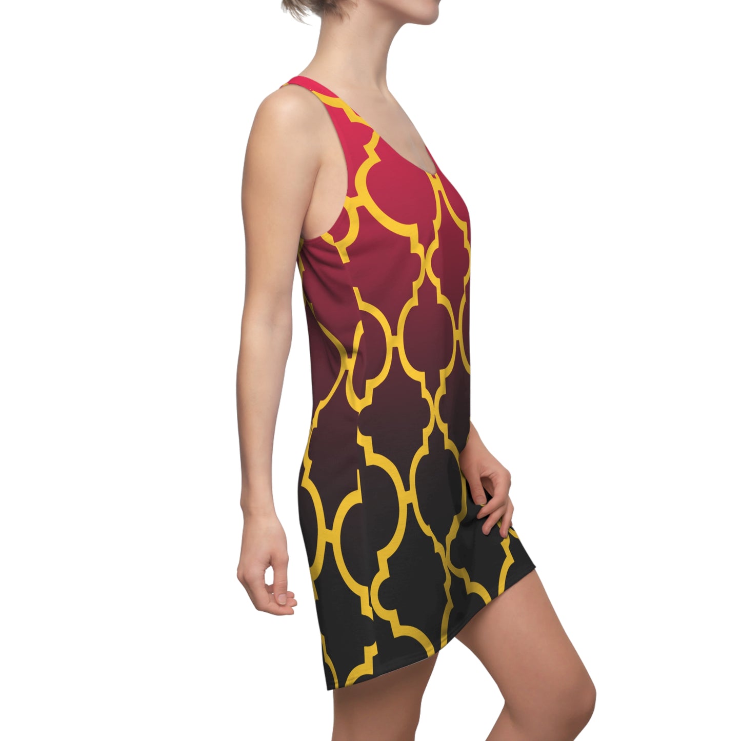 Rot-Schwarzes Ornament Racerback Kleid im Farbverlauf