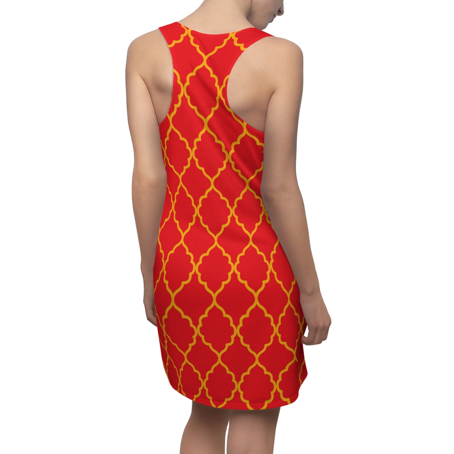 Rotes Racerback Kleid mit goldenem Ornamentmuster