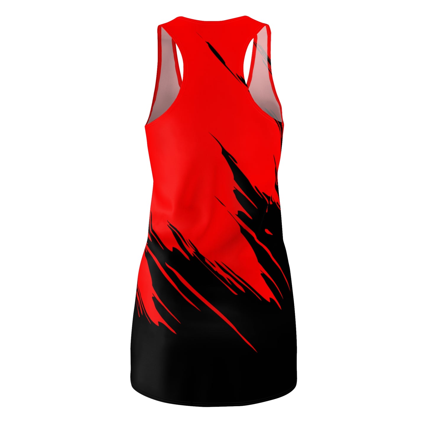 Rotes Racerback Kleid mit schwarzem Brushstroke-Design