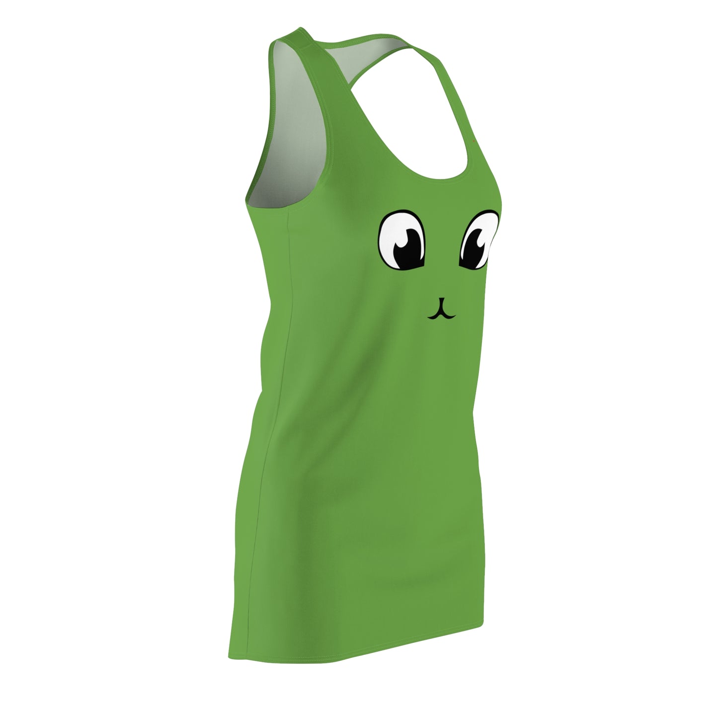 Grünes Racerback Kleid mit Cute Katzenface Design