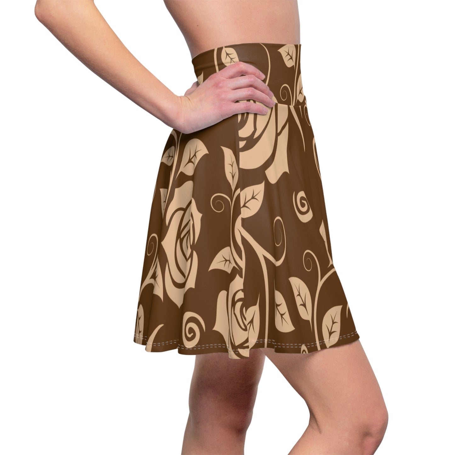 Brauner Damen Rock Floral Skater Elegant Frühling Sommer Casual