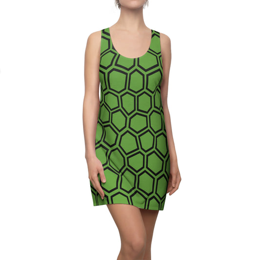 Racerback Kleid Schwarz Grün Hexagon Muster Damen Sommer